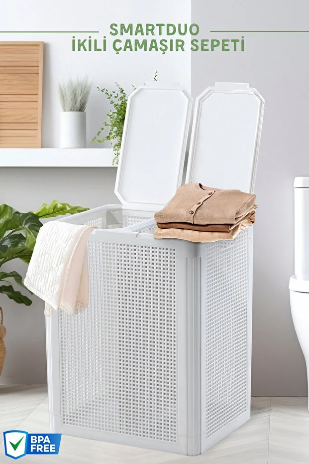 SmartDuo İki Bölmeli Çamaşır Sepeti 84Lt. SmartDuo İki Bölmeli Çamaşır Sepeti 84Lt.